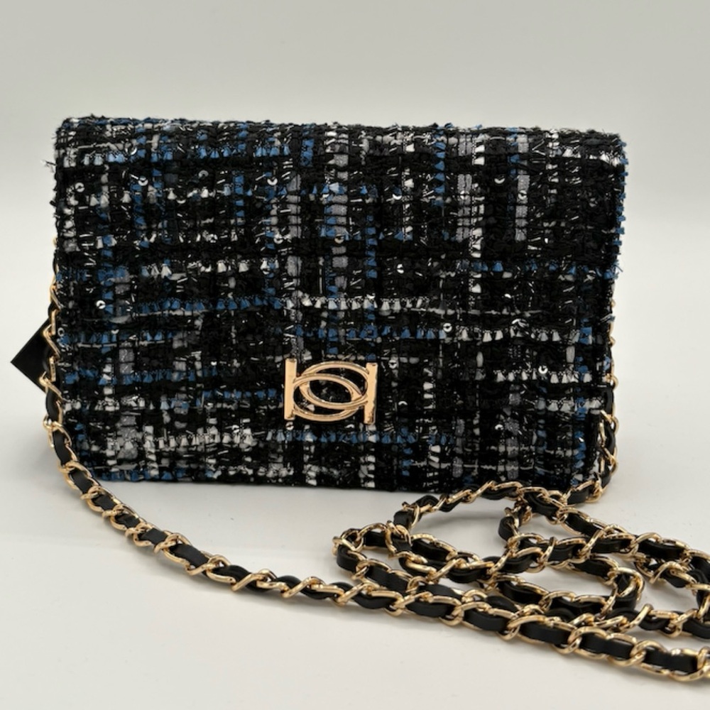 bebe Black and Blue Tweed Crossbody Bag